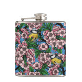 Blauwe stietvogels in de bloeiende kersenboom op b heupfles (Voorkant)