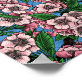 Blauwe stietvogels in de bloeiende kersenboom op b poster (Hoek)