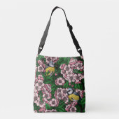 Blauwe stietvogels in de bloeiende kersenboom op g crossbody tas (Achterkant)