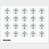 Blauwe stijl Faith Cross Ronde Sticker (Vel)