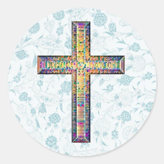 Blauwe stijl Faith Cross Ronde Sticker (Voorkant)