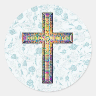Blauwe  stijl Faith Cross Ronde Sticker