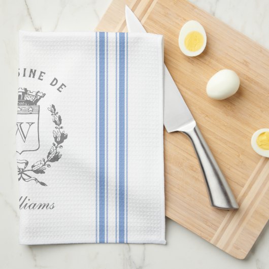 Blauwe  stijl Franse zak met aangepaste naam Theedoek (Quarter Fold)