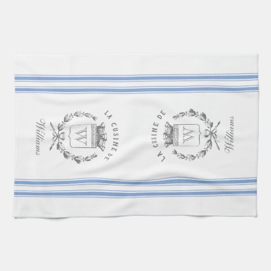 Blauwe  stijl Franse zak met aangepaste naam Theedoek (Horizontaal)