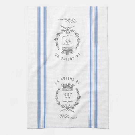 Blauwe  stijl Franse zak met aangepaste naam Theedoek (Verticaal)