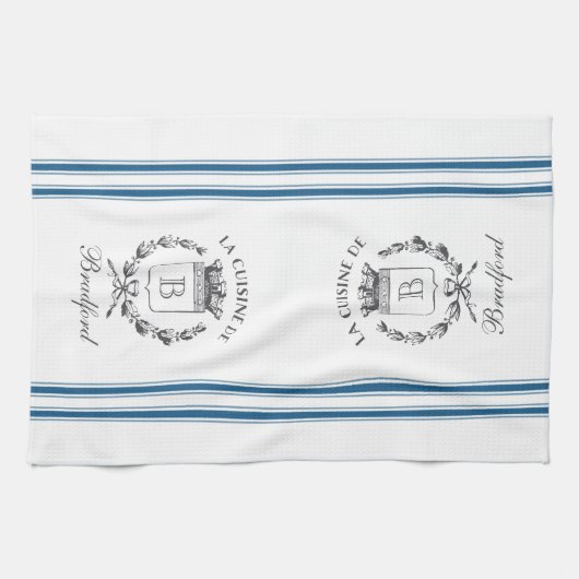 Blauwe  stijl Franse zak met aangepaste naam Theedoek (Horizontaal)