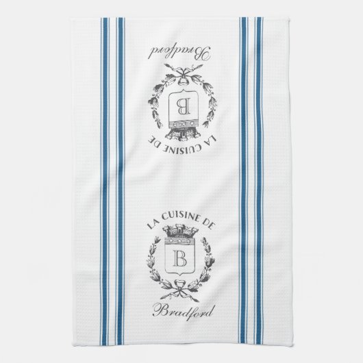 Blauwe  stijl Franse zak met aangepaste naam Theedoek (Verticaal)