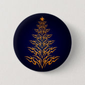 Blauwe stijlvolle kerstboom Button (Voorkant)