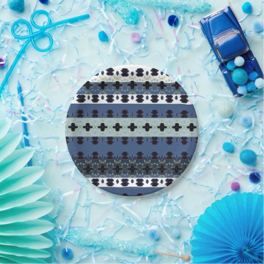 Blauwe stijlvolle streep papieren bordje (Feest)