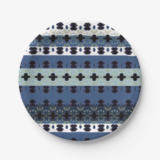 Blauwe stijlvolle streep papieren bordje (Voorkant)