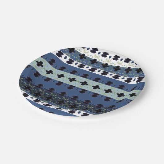 Blauwe stijlvolle streep papieren bordje (Gekanteld)