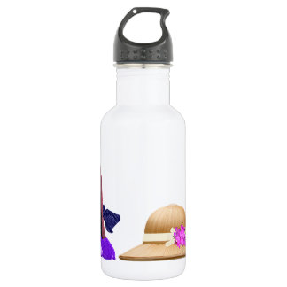 Blauwe Stiletto-schoenen en Pet kunst Waterfles
