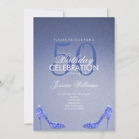 Blauwe Stiletto & Treble Clef Verjaardag Kaart (Achterkant)