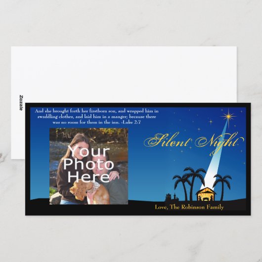 Blauwe Stille Nacht Christelijke Kerst Feestdagenkaart (Voorkant / Achterkant)