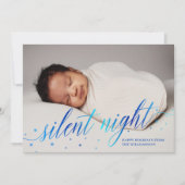 Blauwe Stille Nacht Prettige Feestdagen Baby Foto Feestdagenkaart (Voorkant)