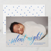 Blauwe Stille Nacht Prettige Feestdagen Baby Foto Feestdagenkaart (Voorkant / Achterkant)