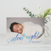 Blauwe Stille Nacht Prettige Feestdagen Baby Foto Feestdagenkaart (Staand voorkant)