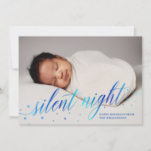 Blauwe Stille Nacht Prettige Feestdagen Baby Foto Feestdagenkaart