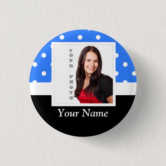Blauwe stip fotosjabloon ronde button 3,2 cm (Voorkant)