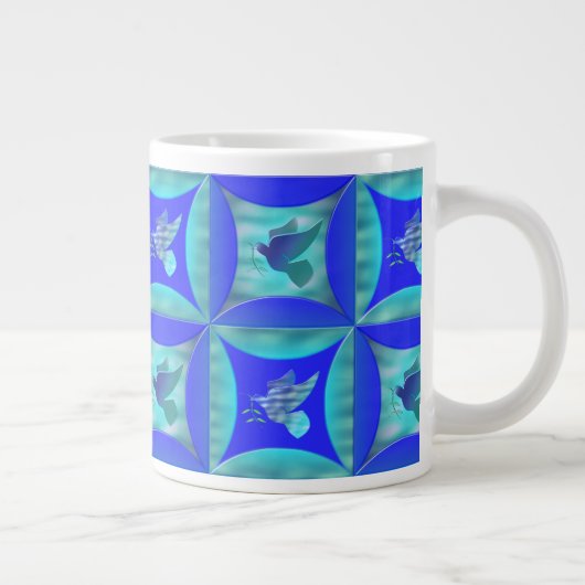 Blauwe stip in het gat in de schuurdeur grote koffiekop (Rechts)