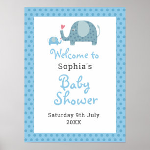 Blauwe Stip Olifanten Baby Shower Welkom Poster