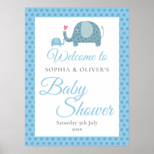 Blauwe Stip Olifanten Baby Shower Welkom Poster
