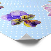 Blauwe Stip Pansy bloem bloemen Shabby Chic Poster (Hoek)