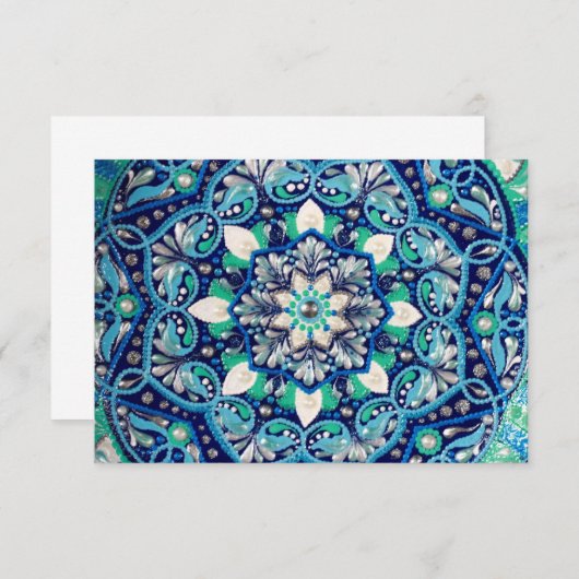 Blauwe stipkunst mandala informatiekaartje (Voorkant / Achterkant)