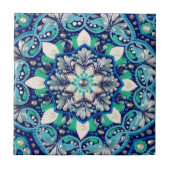 Blauwe stipkunst mandala tegeltje (Voorkant)