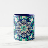 Blauwe stipkunst mandala tweekleurige koffiemok (Center)