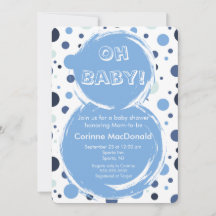 Blauwe stippen Baby Shower Uitnodiging