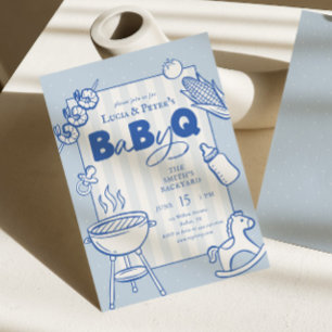 Blauwe Stippen BBQ Couples Baby-Q Baby Shower Kaart