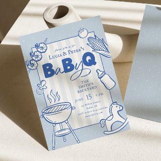 Blauwe Stippen BBQ Couples Baby-Q Baby Shower Kaart