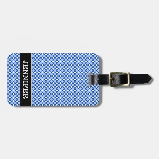 Blauwe Stippen/cirkelpatroon + aangepaste naam Bagagelabel (Voorkant horizontaal)