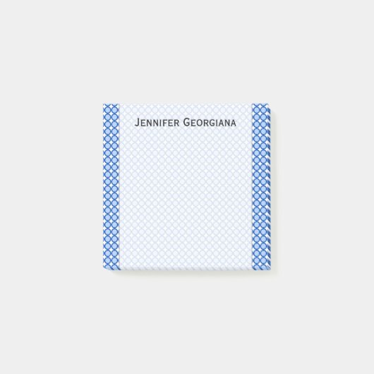 Blauwe Stippen/cirkelpatroon + aangepaste naamnoti Post-it® Notes (Voorkant)