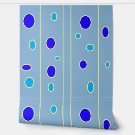 Blauwe stippen en gele lijnen behang
