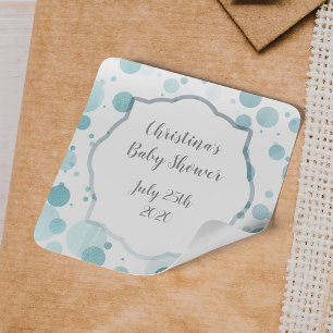 Blauwe Stippen Favor Tag, Baby Boy Shower Chic Sti Vierkante Sticker
