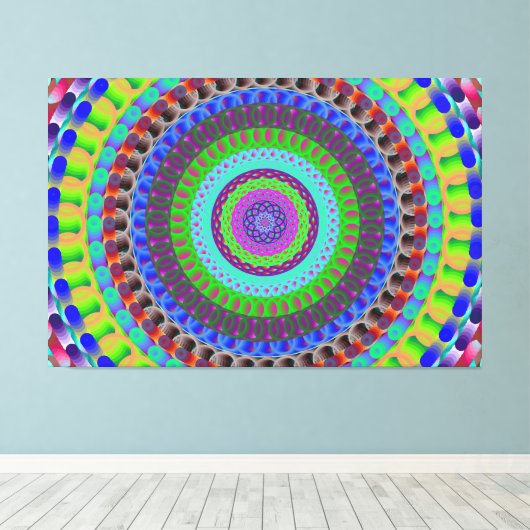 Blauwe Stippen Mandala Circle Stretted Canvas Afdr (Insitu (Houten vloer))