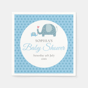 Blauwe Stippen Olifanten Baby Borrel / Feestje Servet