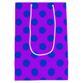 Blauwe stippen op paars medium cadeauzakje (Achterkant)