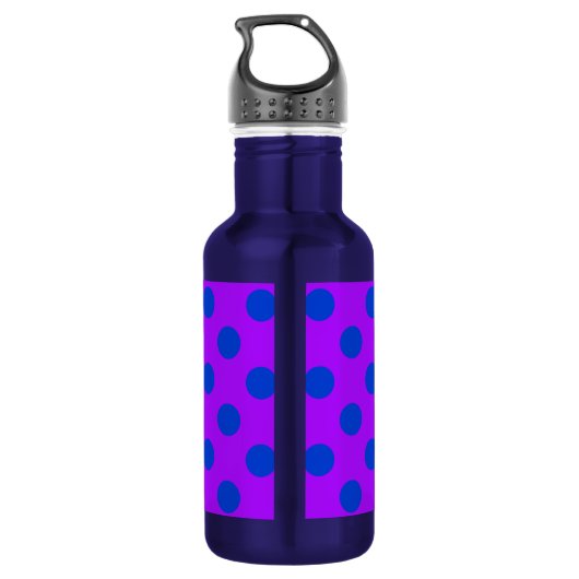 Blauwe stippen op paars waterfles  (Achterkant)