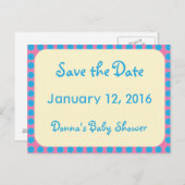 Blauwe Stippen op Roze sparen de Datum Grote Druk Aankondigingskaart (Voorkant / Achterkant)