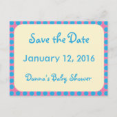 Blauwe Stippen op Roze sparen de Datum Grote Druk Aankondigingskaart (Voorkant)