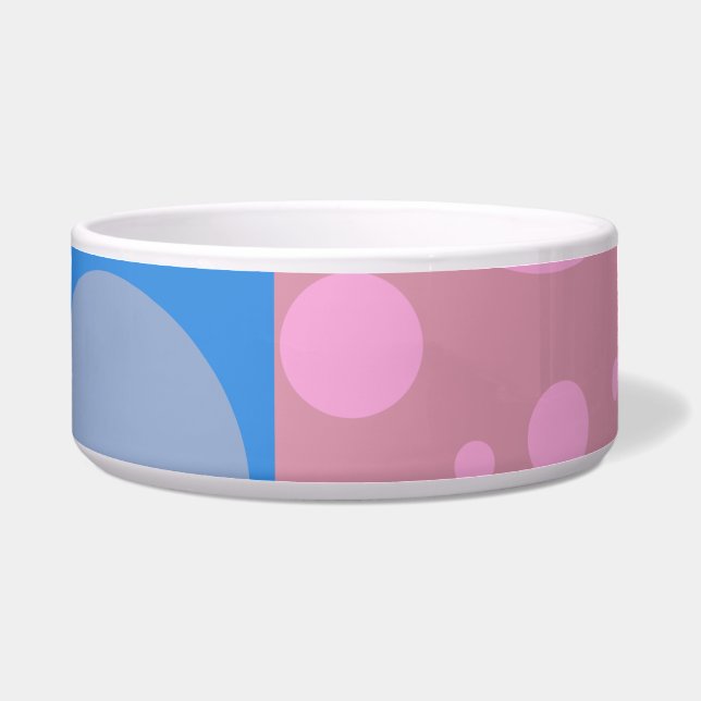 Blauwe Stippen Roze Dot Art Grote Pet Bowl Voerbakje (Voorkant)