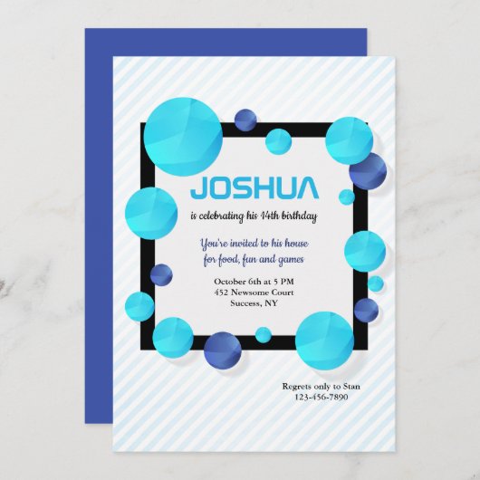 Blauwe Stippen uitnodiging (Voorkant / Achterkant)