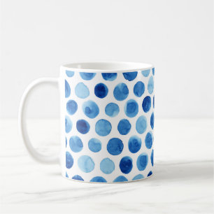 Blauwe stippen, waterverf naadloos patroon. koffiemok