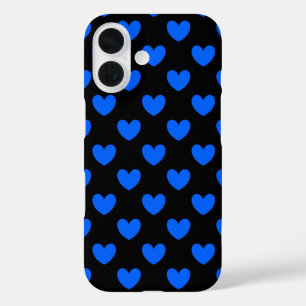 Blauwe stippenharten op zwart iPhone 16 hoesje