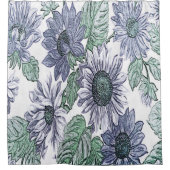 Blauwe Stoffen Bloemen Douchegordijn (Voorkant)