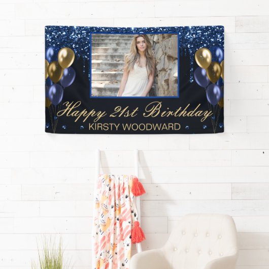 Blauwe stolling Glitter & Gold-ballonnen op zaterd Spandoek (Insitu)