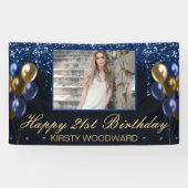 Blauwe stolling Glitter & Gold-ballonnen op zaterd Spandoek (Horizontaal)